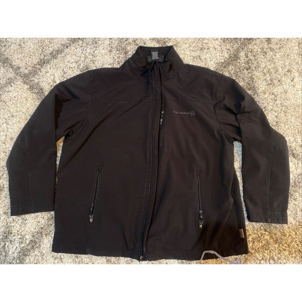 Free Country Mens Black Water‎ Resistant Softshell Fleece Lined Jacket Large